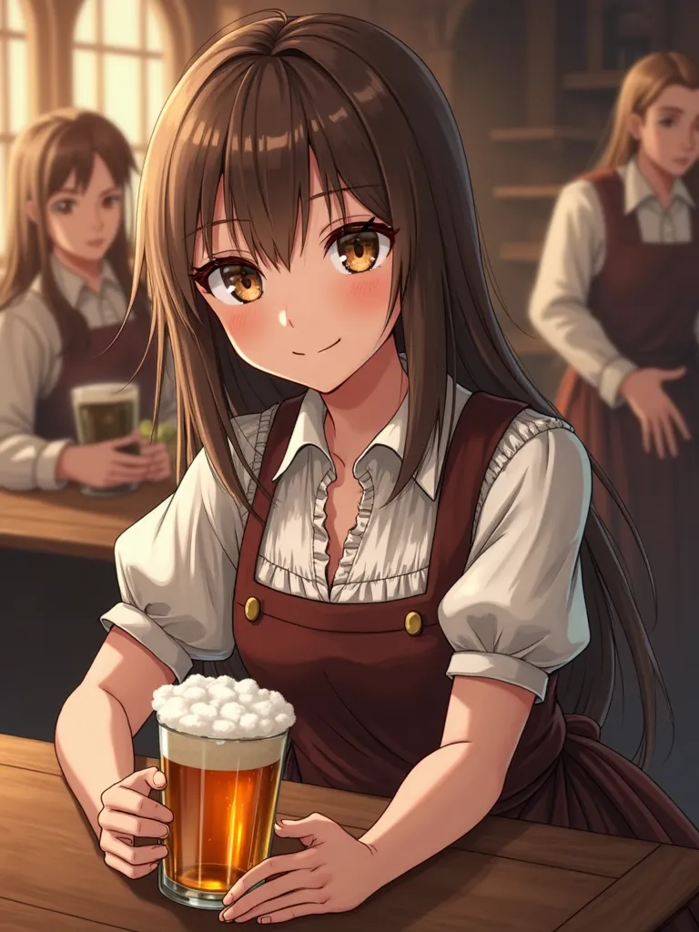 Middle Ages, Anegasaki Nene, Shiny brown hair, beautiful brown eyes, smiling face,  sparkling pupils , ([ Fine-grained ), very detailed eyes, Highly detailed face, very detailed eyes,, ( Masterpiece :1.2, Better quality), ((only1 girl)), cowboy shot,  Mast...