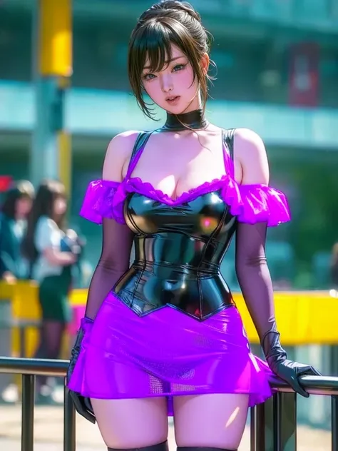   A beautiful adult woman is like stealing a movie, Age 30,  alone,  Frank,  最   high quality  ,    high quality  ,    high detail, 4K,     8k resolution for kindergarten ren, Bodycon Dress, iridescent latex    ,    skirt  ,     SEE-THROUGH, skintight,    ...