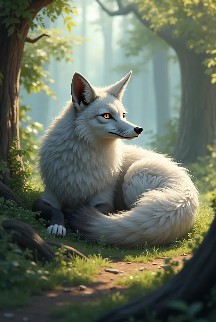 Furry,anthro,Big ,fox,laying,grey,