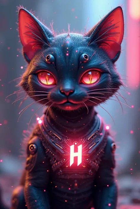 create a sharp 3d cat mascot with many beautiful effects with the H logo on the top of the forehead and the addition of the inscription Welcome to HETU