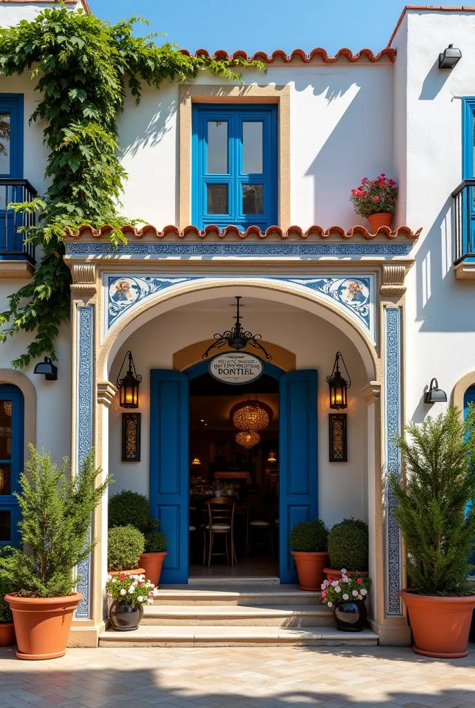 Front photo of a resturant made in Greek design