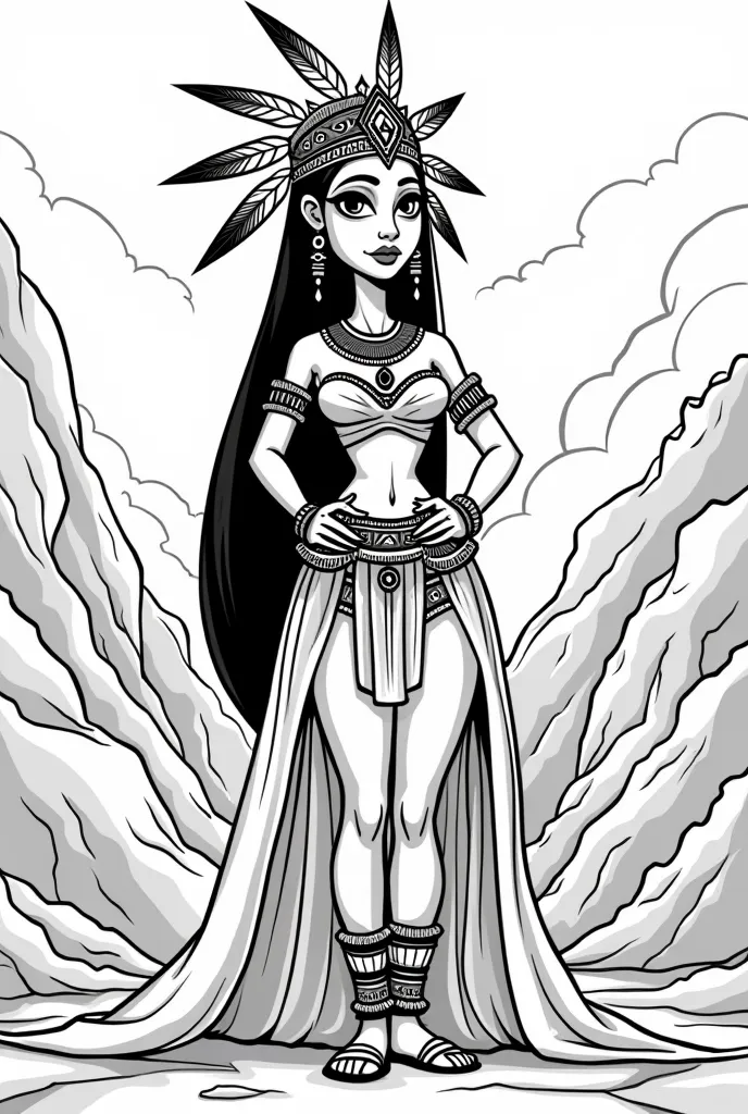 Black and white cartoon Inca princess 