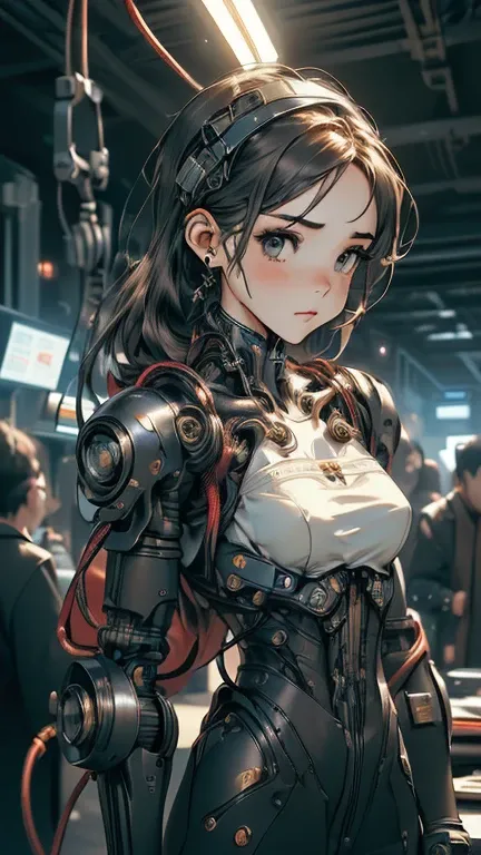 (((Artwork))), ((highest quality)), ((ultra detailed)), (computer graphics illustration), (Very cunning and beautiful)), (cute face on a desktop),  cinematic lights , (( 1 mechanical girl in a European castle)), single,  Move forward , (mechanical gasket)....