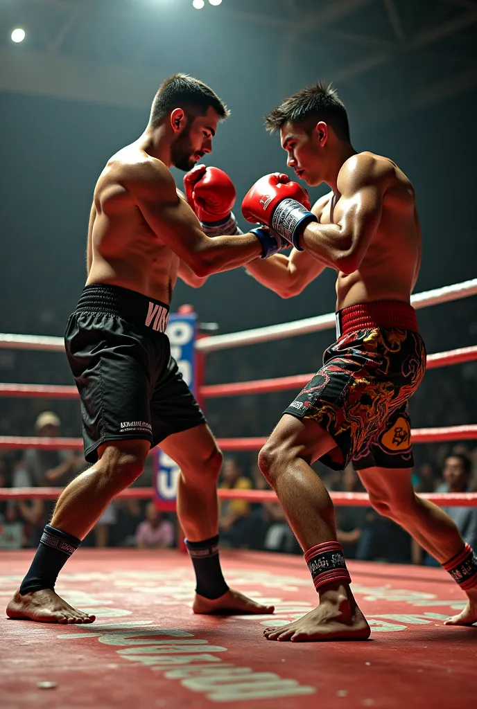 muay thai fighters is fighting on ring