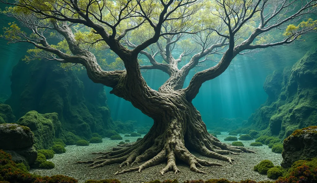 The unique shape of a thousand-year-old sinkwood，Strong branches and roots，The mottled texture on the surface intertwines with the light and shadow of a fish tank，seems to have brought an ancient forest into the water