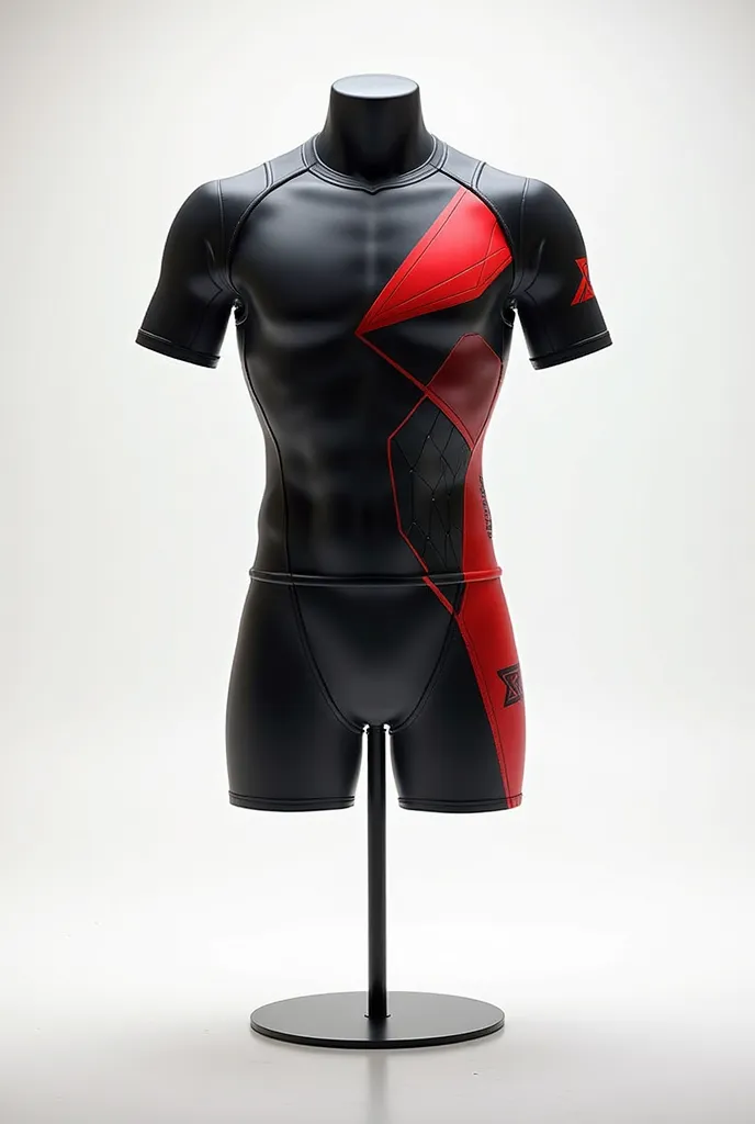 Design of sport Rashguard for fighters MMA , motor style , presented on model stand front to camera, bright style, simple style .  ultra modern design , no gloves