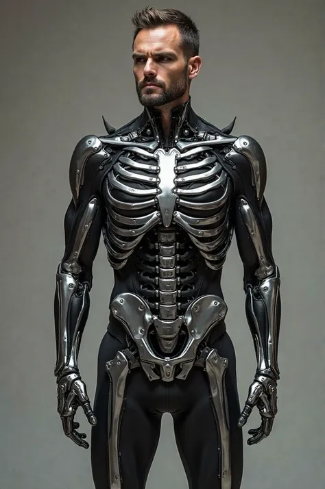 detailed, handsome man, tight exoskeletal suit, metal steel, handsome face, full body