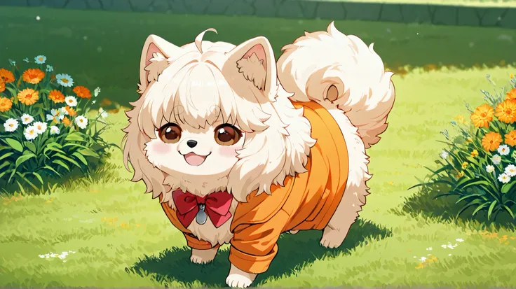 masterpiece,best quality,
High Resolution、Pomeranian puppy is taking a walk in the park、、