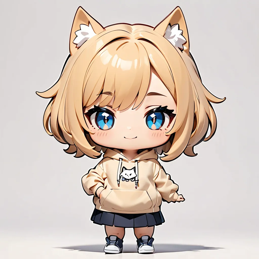 ((  masterpiece))(( top quality)),  chibi,In a hoodie , multiple  ,  cute, hairstyle wolf cut  ,girls, シンプルな wordキャラフルボディ , zitoida,  ((2 life size character full body)),  file, hair color milk tea beige color black mesh,  is standing,    cuteポーズ, black an...