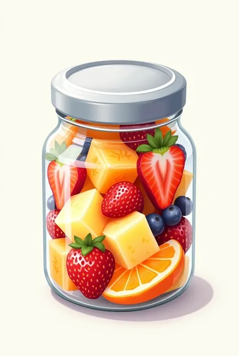 Generate vector image of a smaller jar with fruit salad and a little more realistic