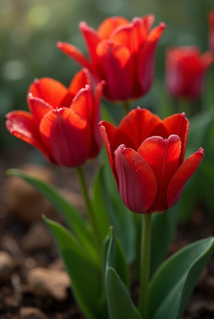 Elegant red tulips on nature