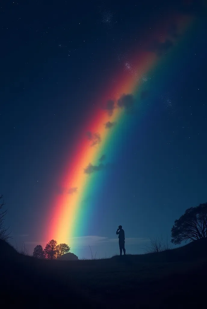 Create an image of a rainbow at night
