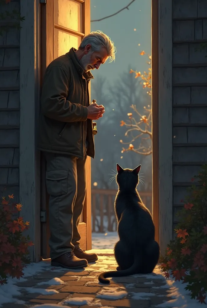 One year later, on a cold autumn evening, Henry hears a soft meow at the door. His heart stops. Slowly, he opens it… and there sits Shadow, looking exactly the same as the day he left.