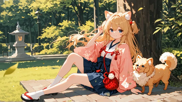 Pomeranians(Japanese notation)、full body、A walk in the park、