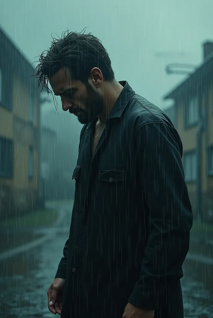 Man in the rain and crying