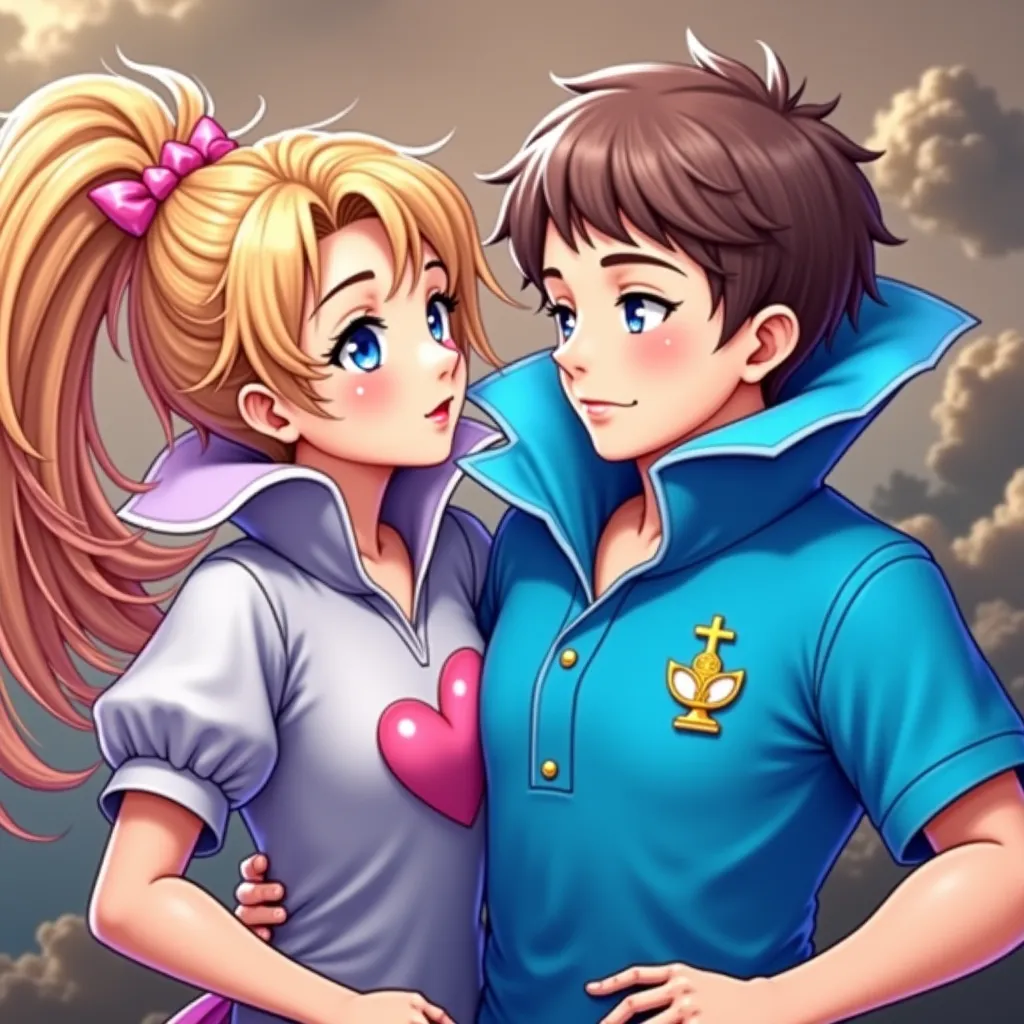 Anime, The Princess is kissed by a King wearing a Blue Polo with a Massive Popped Collar taller than his head