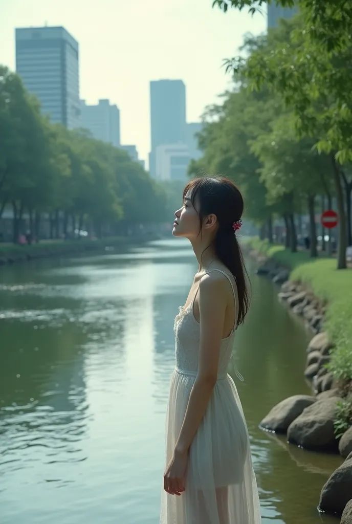 Photo of a girl near a river in Tokyo in Japan 