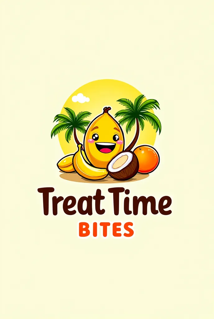 make a logo name treat time bites with buko, banana and mango