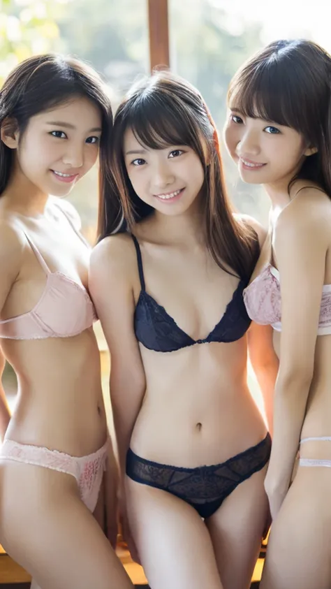 (Japanese cute Girls:1.5)(cameltoe:1.5)smile,(high school girls:1.5)(18 years old:1.5) (3+girls:1.5), dark pink underwear, (fullback panties:1)(very young:1.5)(multiple girls:1.5)(flat chest:1)(junior high school girls:1.5)lingerie,open legs