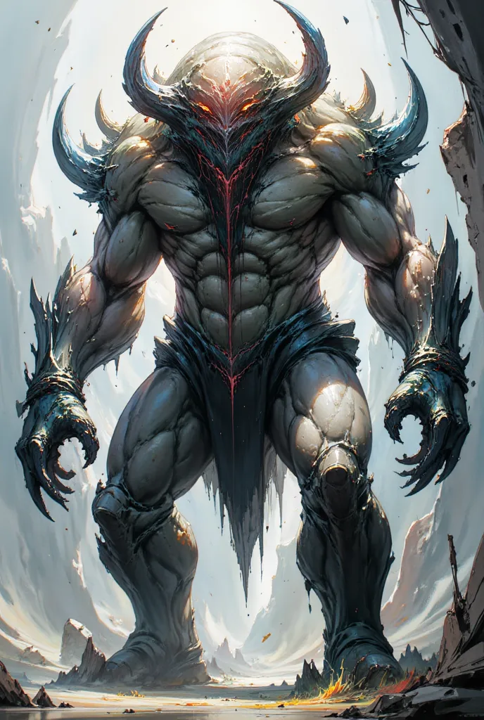 A giant and extremely buff alien creature with tentacles on its head and a massive long tongue. It has enormous bulging muscles, somewhat rough looking skin and walks on all fours. The face is sleak and strong looking. It has a massive chest, massive thigh...