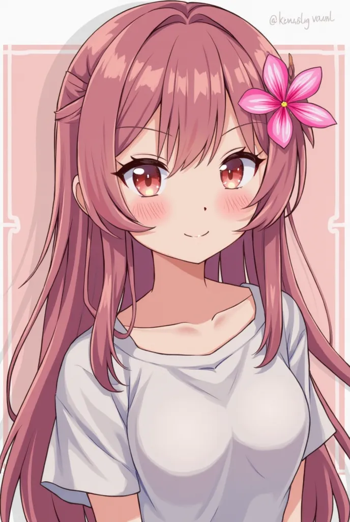 a picture of a girl with a flower in her hair and a pink flower in her hair, dang my linh, ruan cute vtuber, kda, profile picture 1024px, vanara, lina, dao trong le, oda non, meme, background image, gapmoe yandere, loli, cuta anime, ta ha