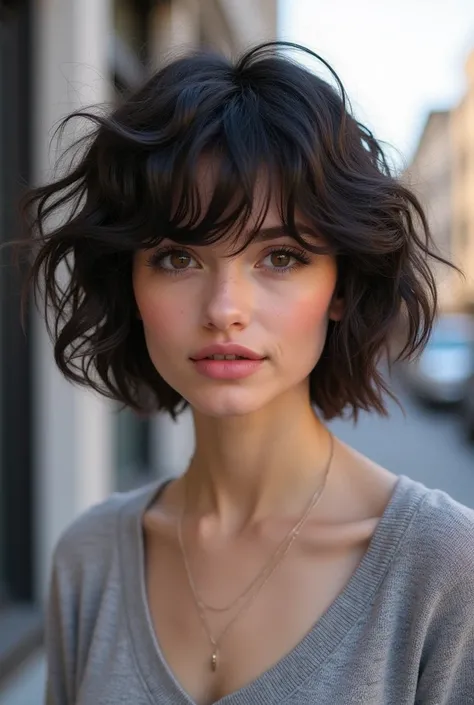 Short sparse curly lob layer hair