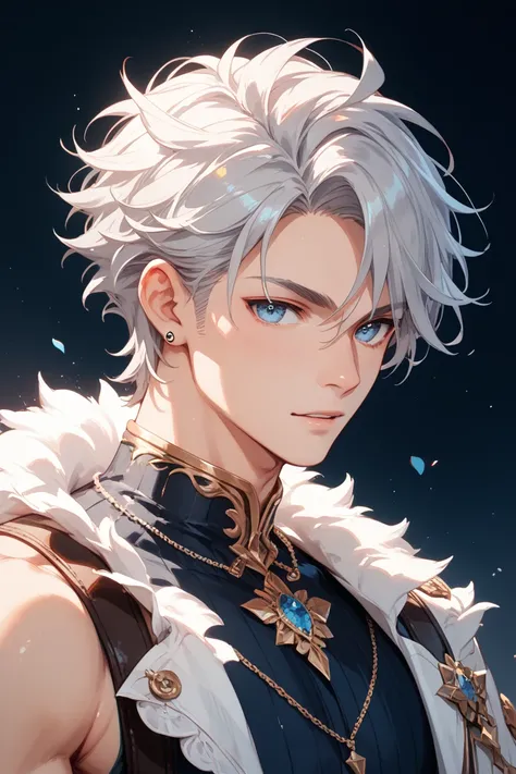 Illustration of a man with silver hair and light blue eyes