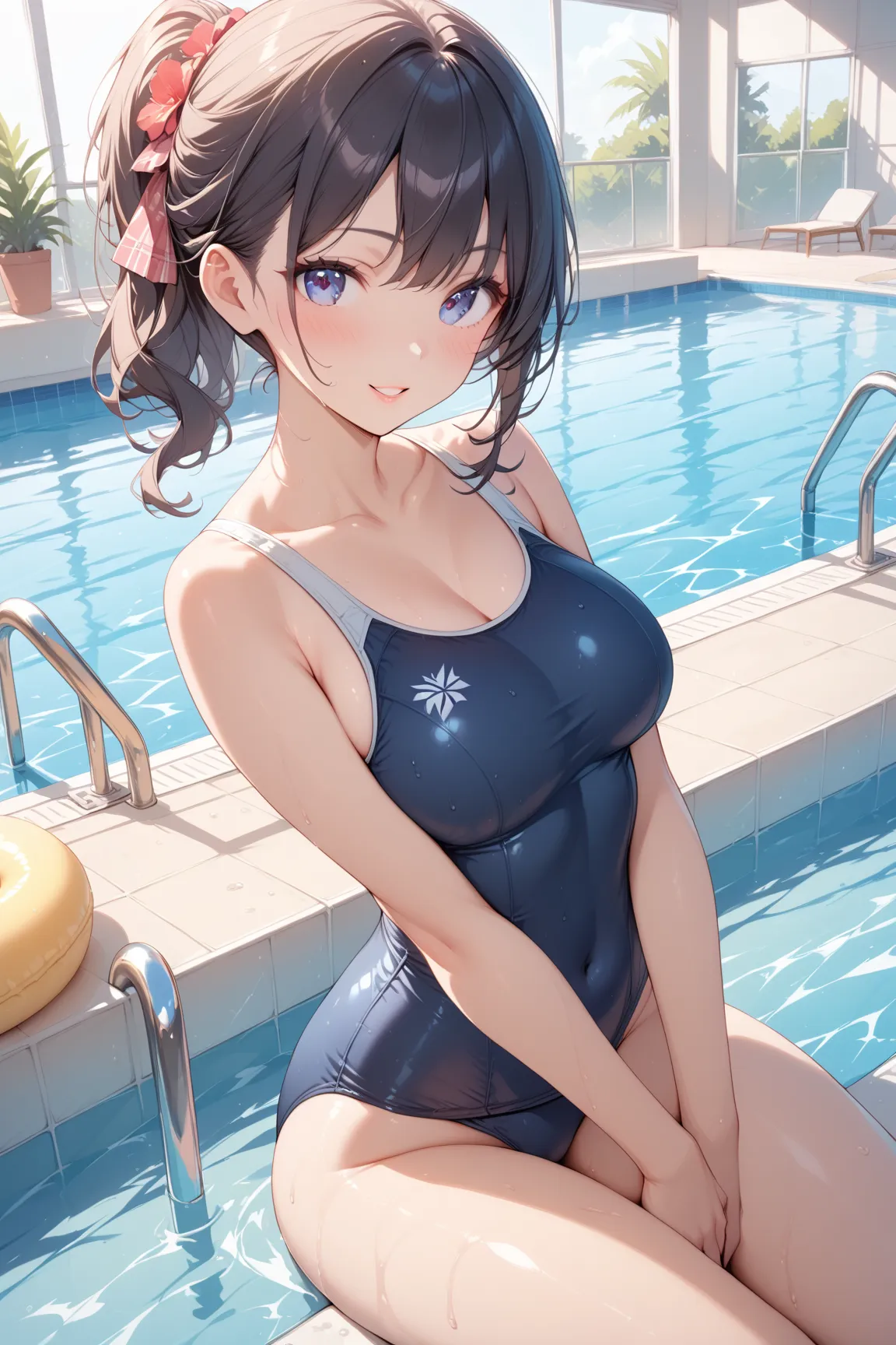 ( Ultra High Quality)  pool、Beautiful Girl、High School Girls、school swimsuit、