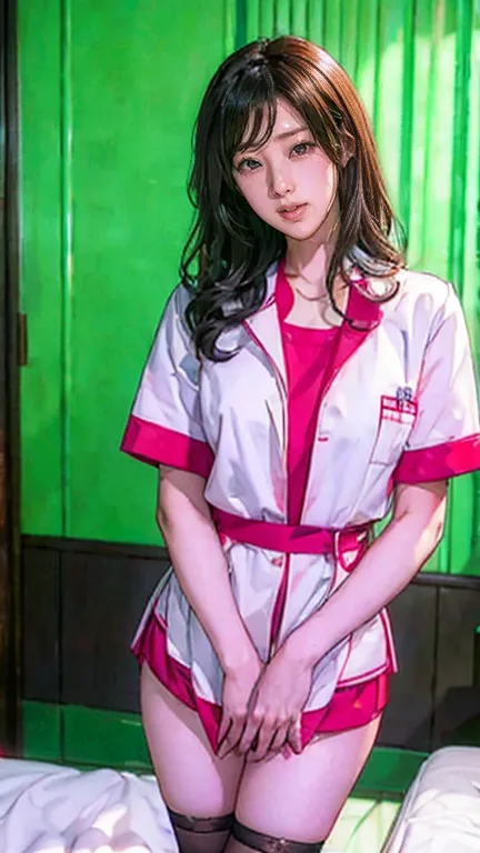     There are nurses in nurse uniforms in hospitals  、  black stockings in a dark prison  、 There is a nurse wearing   、  long hair、   thin waist  、   large chest in the temple  、  smile gently