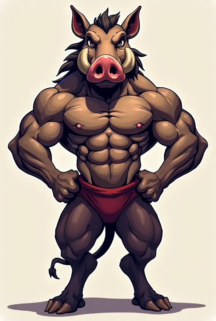 warthog mascot flexing showing abs and muscle