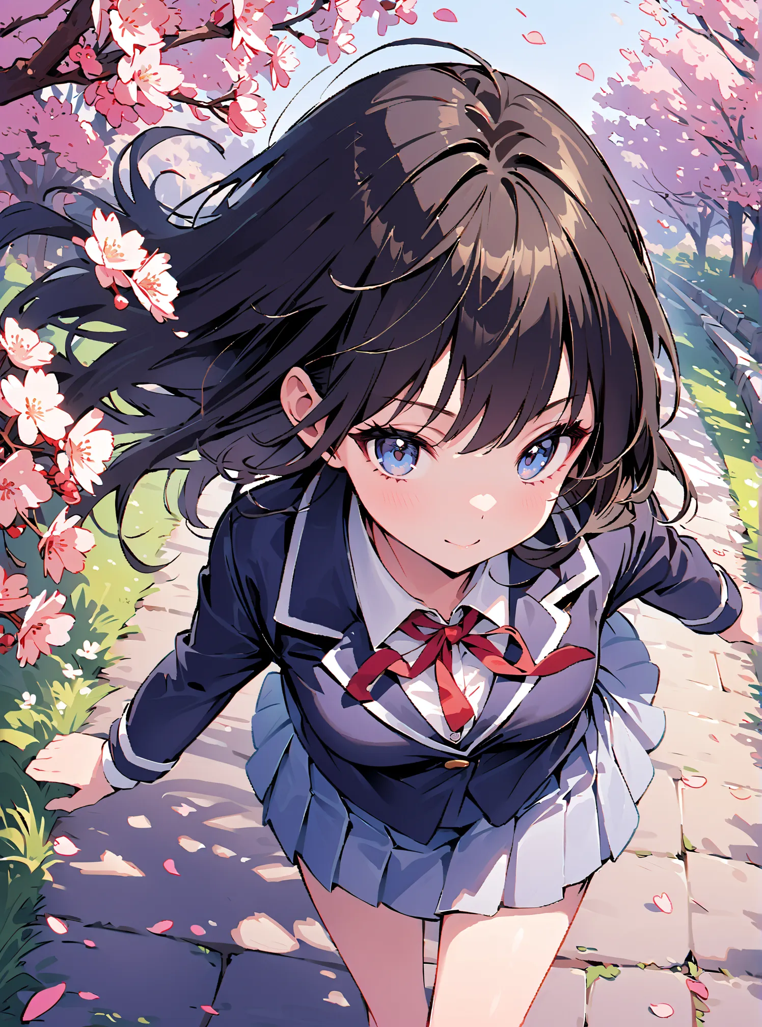 1 Girl, cute, (((masterpiece))), many decorations, high quality, high quality, (((extremely detailed))), 8k, background design,cherry blossom,petals,spring,
(((background Design))),kirakira,(((cowboy shot))),spring,blazer school uniform,long sleeve,black h...