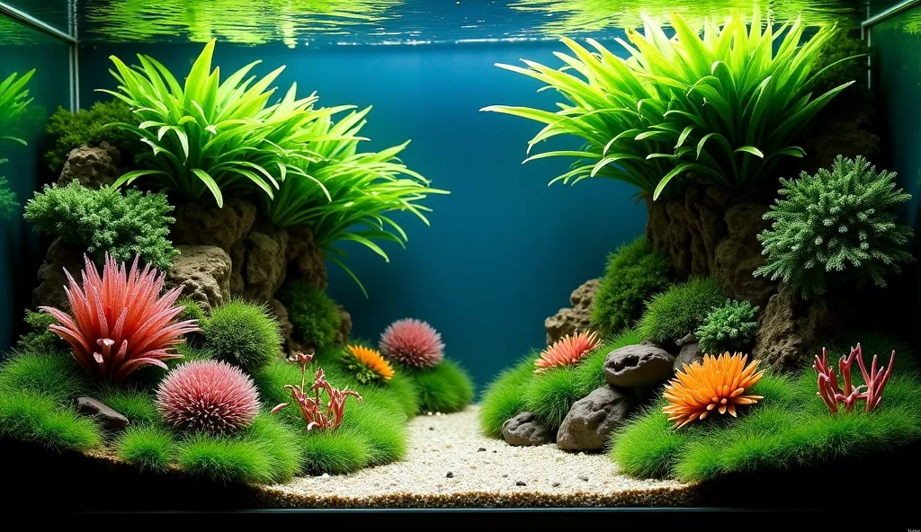 aquatic plants are as dense as a forest，Corals shine like jewels，The ancient texture of sunwood blends perfectly with the natural texture of the stone，Create a unique underwater landscape，Make your fish tank a work of art in your home