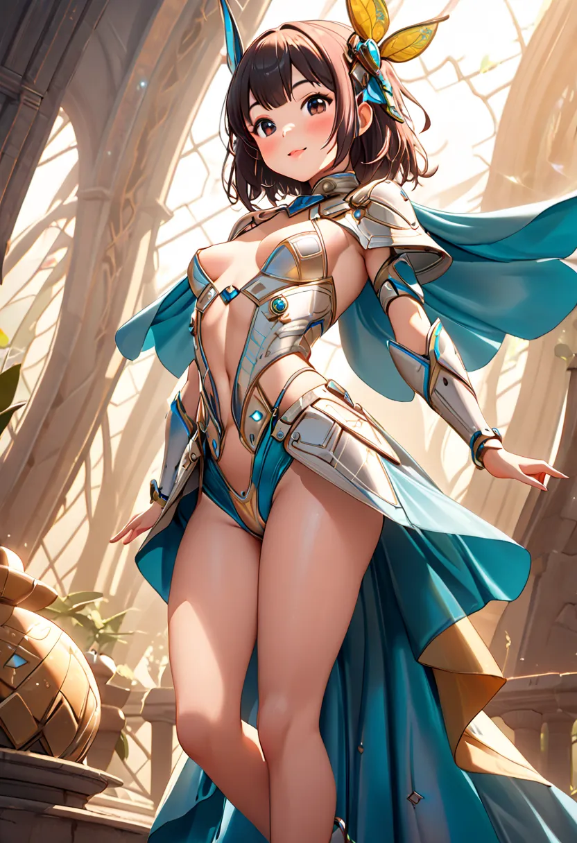  sexy loli girl (((Aika online))) futuristic medieval ((((fancy)))),  ((((revealing fine silk outfit with details of exotic and delicate materials ))))  ,    shiny skin.  , glamorous pose ,4k,     anime art,masterpiece,vanguardist,flat breasts ,cheerful ex...