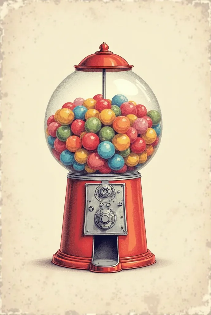  masterpiece, plain vintage, aesthetics,  Vintage Aesthetic Line Drawings , delicate depiction、Gumball machine with multicolored gum