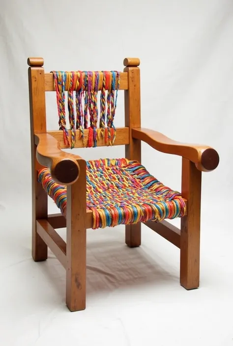 A traditional Indian charpai (sharboy) design featuring a sturdy wooden frame with four legs. The seating area is made of tightly woven colorful textile threads, creating a breathable surface with small gaps between the weaves. The charpai includes a backr...