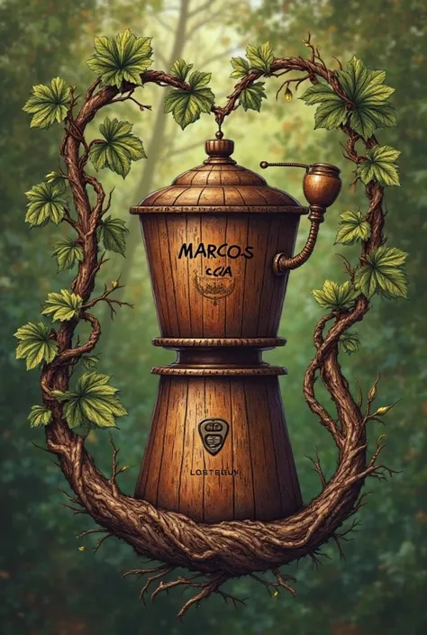 Create a coffee maker logo inspired by the grapevine tree with the name Marcos e Cia