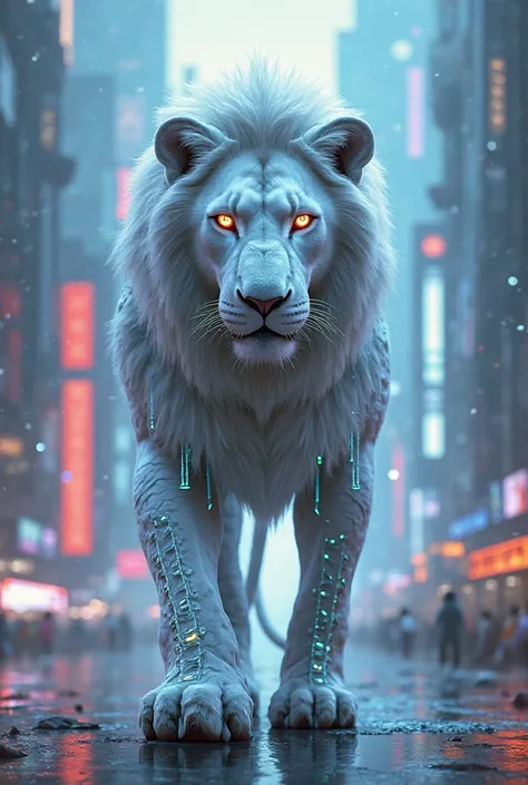 A futuristic rick-style white lion