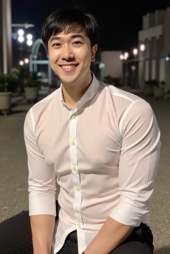 sex, masculine, Age 28 years, (Model, Byeon Woo-seok, South Korean celebrities), (bestquality:1.2, 8k resolution, highres:1.2), (asian, korea, handsome:1.4), White shirt, Short black hair, Good looking, Fair-skinned, Formal dress code, (On the road at nigh...