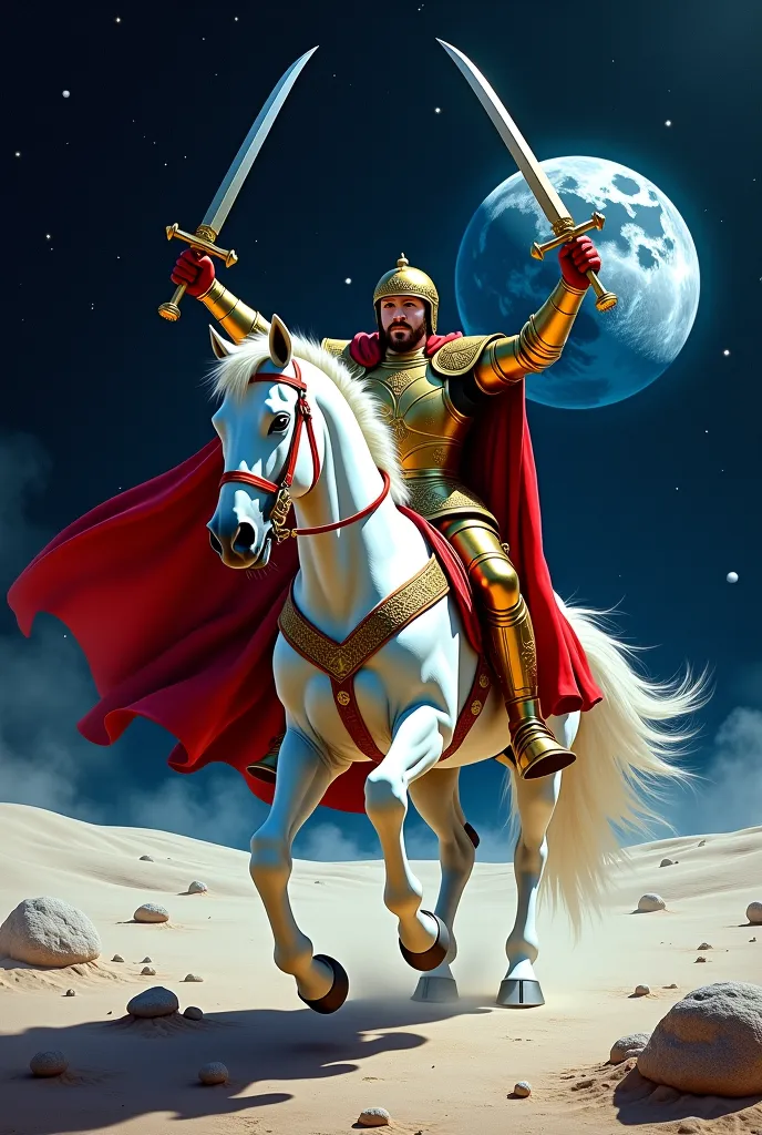 Saint George and his horse on the Moon ,  swords of Saint George 
