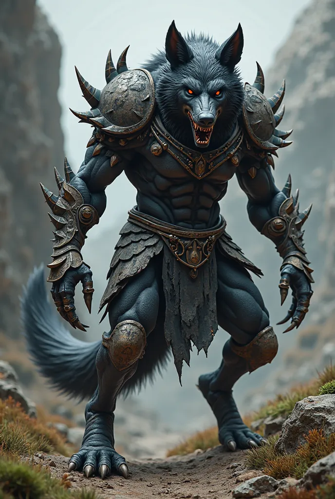 human wolf ears and tail black fur in monster hunter armor