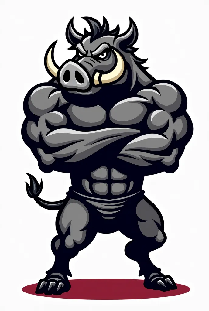 black warthog mascot flexing side chest pose and muscle in vector detailed