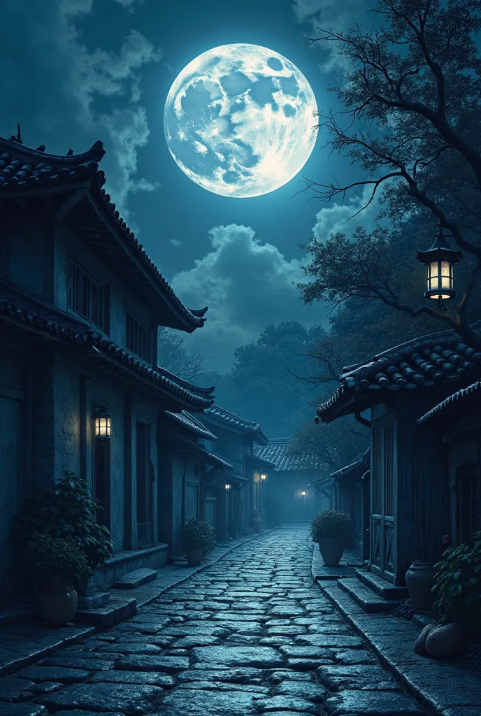 An illustration that captures the atmosphere of the full Moon that is mentioned several times in the chapter. It could be a night scene where the moon illuminates the royal road or the courtyard, with elongated shadows that play with the limits of vision, ...