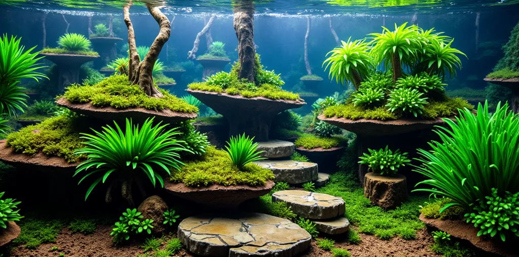 The aquatic plants are as light as green silk，The shape of the coral varies like an undersea garden，The branches of the sunken tree wind like a dragon，The surface of the stone is covered with traces of time，As if every detail tells the story of a wonderlan...