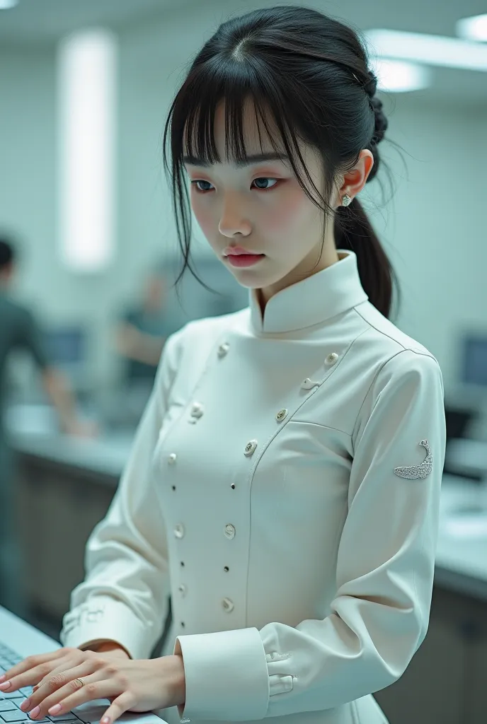 Swan girl wears uniform working 