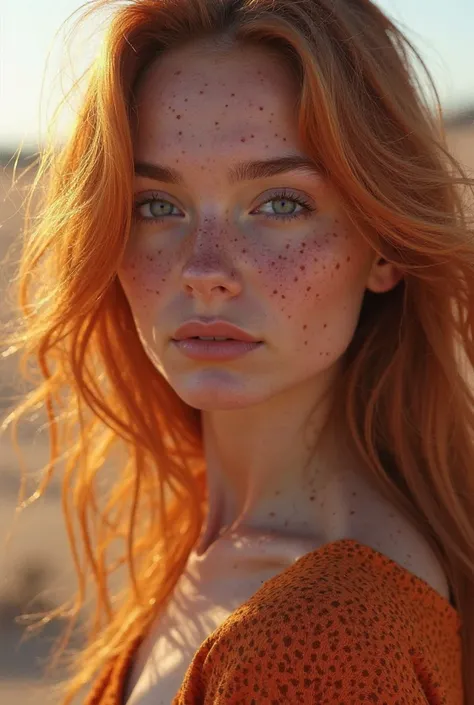 2D, Art Photography, Professional photography, photo of (Photo of a red-haired girl with freckles and Nordic skin, an attractive influencer With the Desert photography background:2) At the party, (Characteristics art Photography: High detail skin, High det...