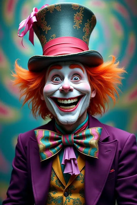 Create the image of the happy psychedelic crazy hatter