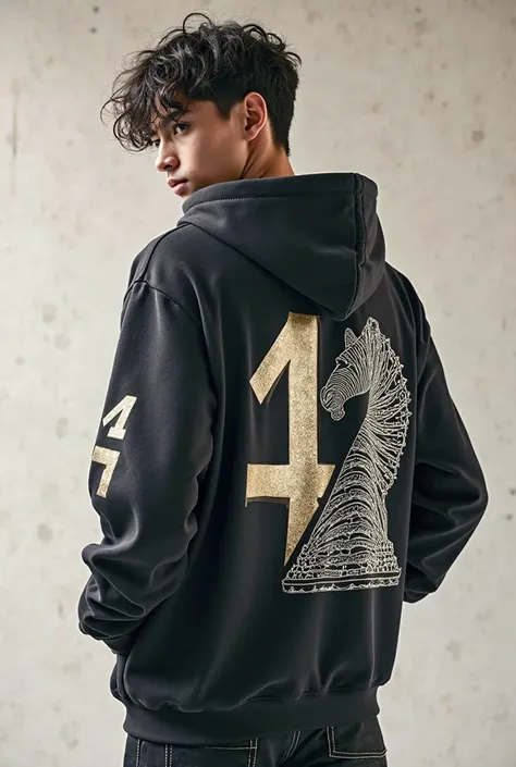 hoodie with a 41 print and a chess horse on the back 