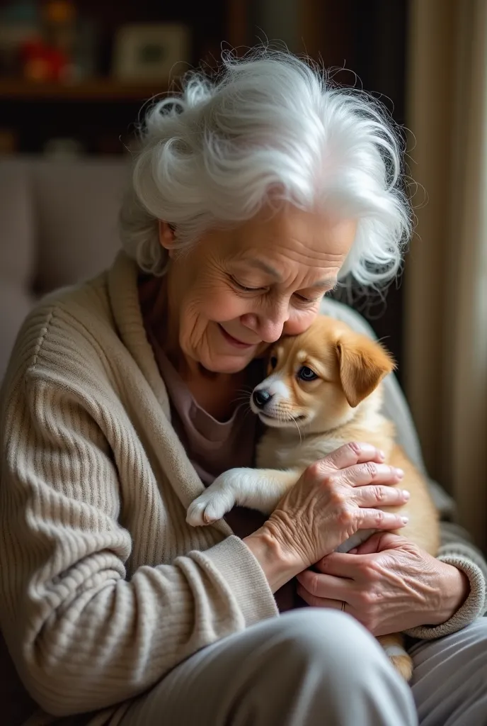 VIDEO OF AN ELDERLY WOMAN WITH HER VERY CUTE PUPPY KITTEN