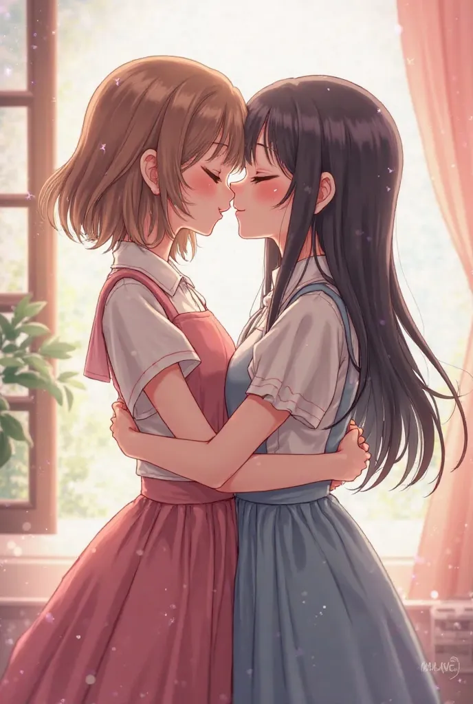 Two anime girls kissing