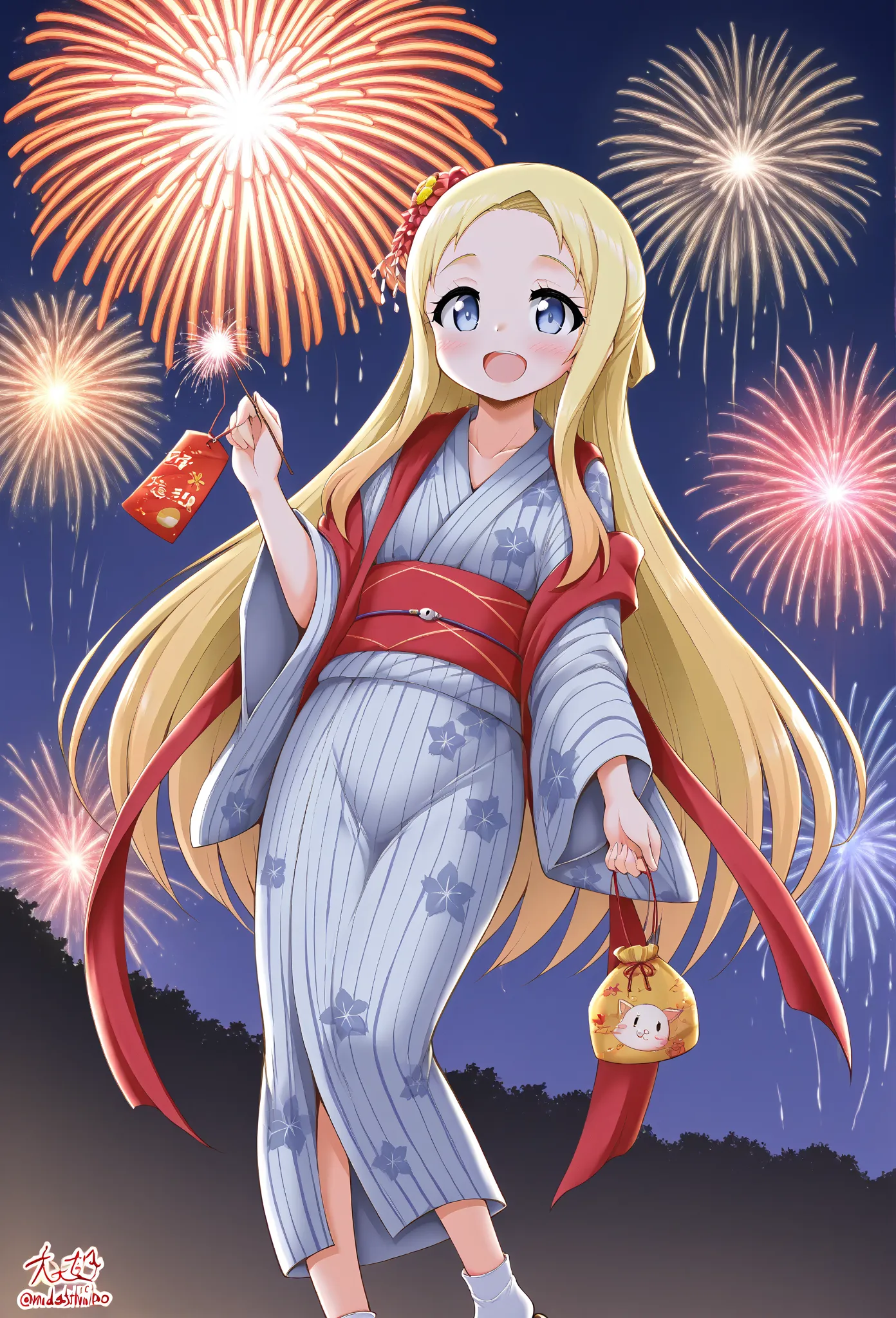     young ,yukata,stole, socks,fair,Holding,   Fireworks ,date,Yamato Nadeshiko